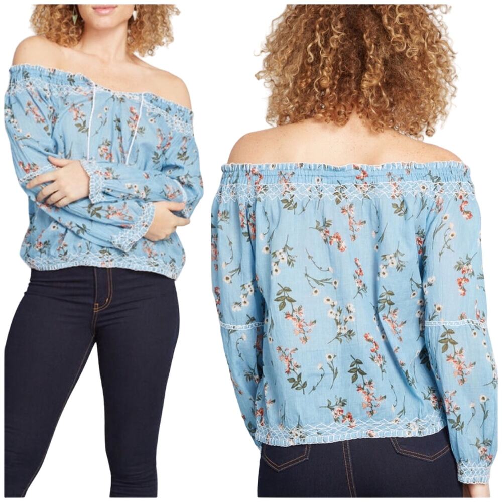 ModCloth NWT Magazine Breeze By Off-Shoulder Blouse Floral Tassel Tie Size XL